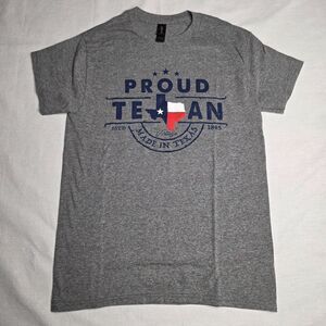 Proud Texan Made In Texas 1845 Mens Small Gray T Shirt Gildan Tee Vintage Look